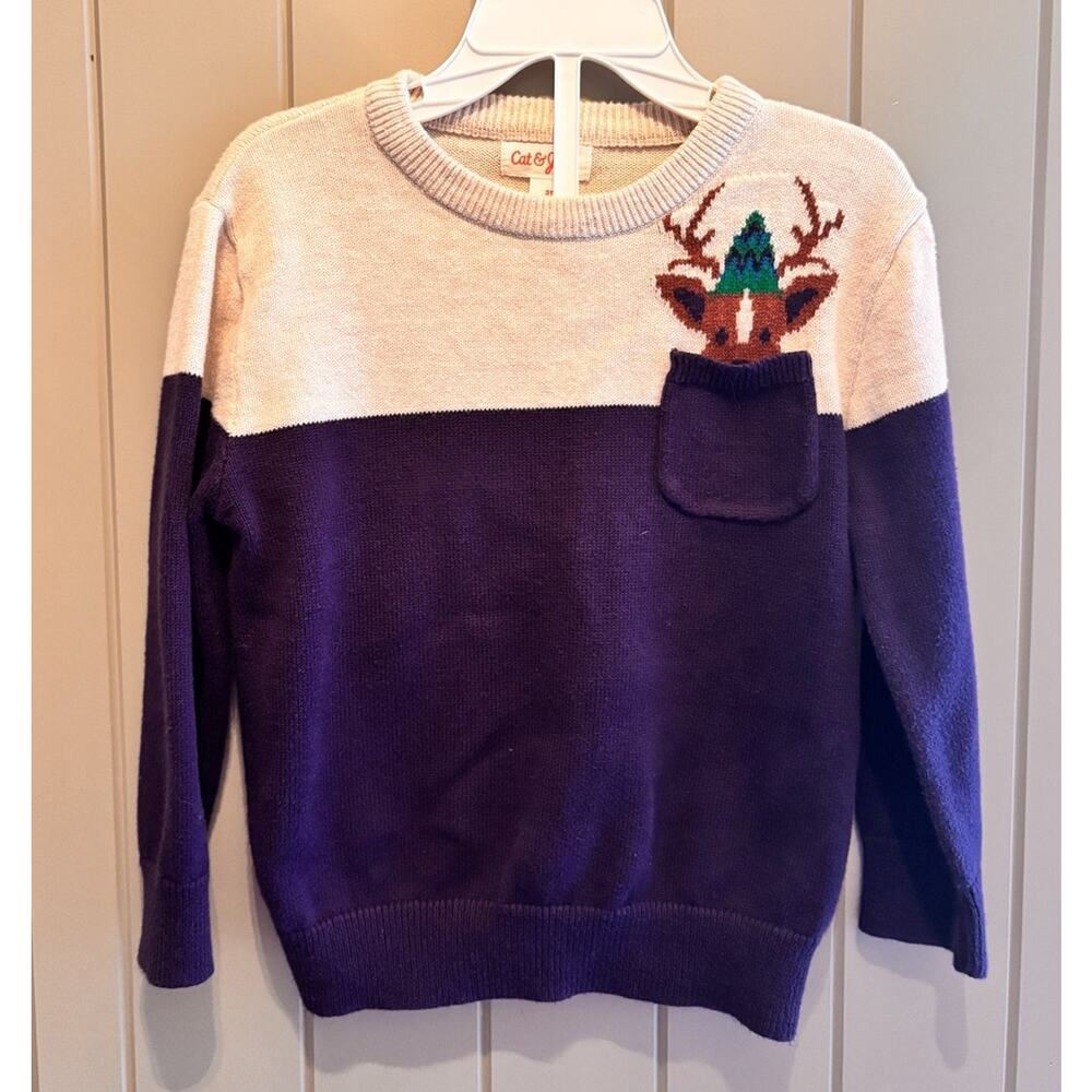 Cat & Jack Reindeer Sweater Kids Boys Size 3T Christmas Knit Pullover Holiday